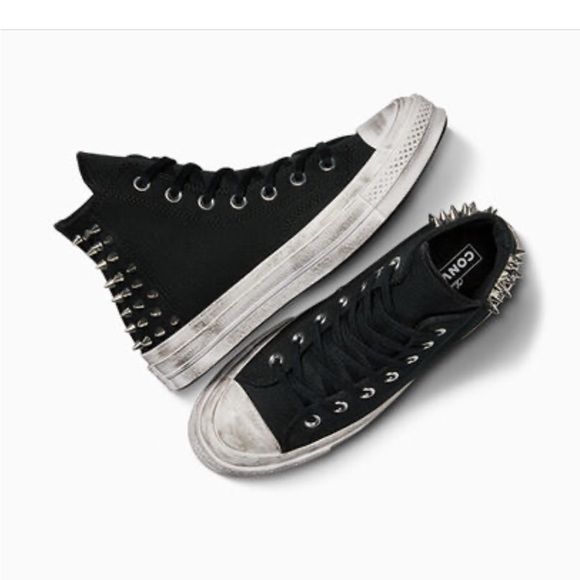 Converse platform Taylor All Star 70 High Top Sneaker Black and White with Studs - Picture 4 of 17